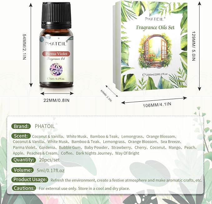 PHATOIL Coconut 20 Pcs Fragrance Oil Set, Premium Fragrance Oil, - Image 7