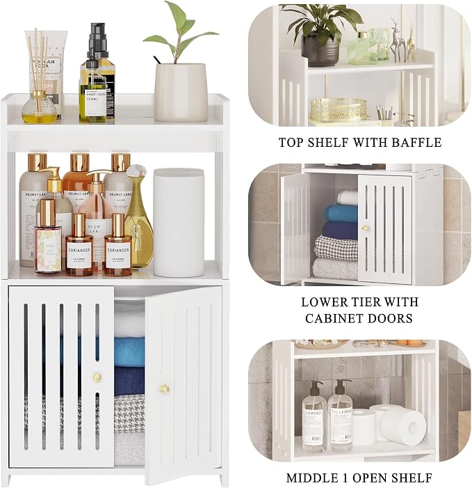 Bathroom Storage Cabinet, 3-Tier Small White Floor Cabinet Freestanding - Image 6