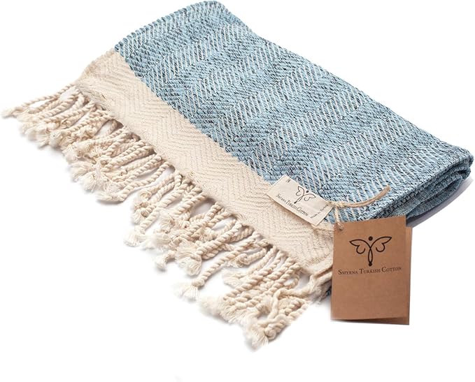 SMYRNA TURKISH COTTON Herringbone Series Turkish Hand Towels Set of 2, 16x40 - Image 6