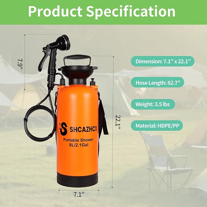 2.1 Gallon/8L Portable Shower, 10 Spray Modes, No Power Needed, Insulated - Image 2