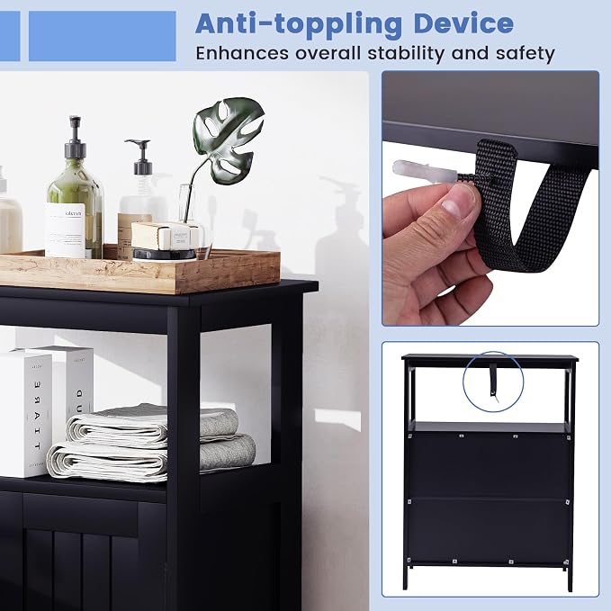 COSTWAY Bathroom Floor Storage Cabinet, Modern Wooden Freestanding Storage - Image 7