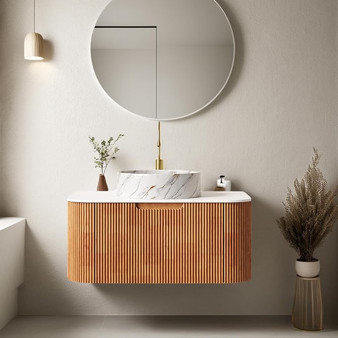 30" Bathroom Vanity with Sink, Floating Cabinet with Ultra-Thin Marble Ceramic by Unknown