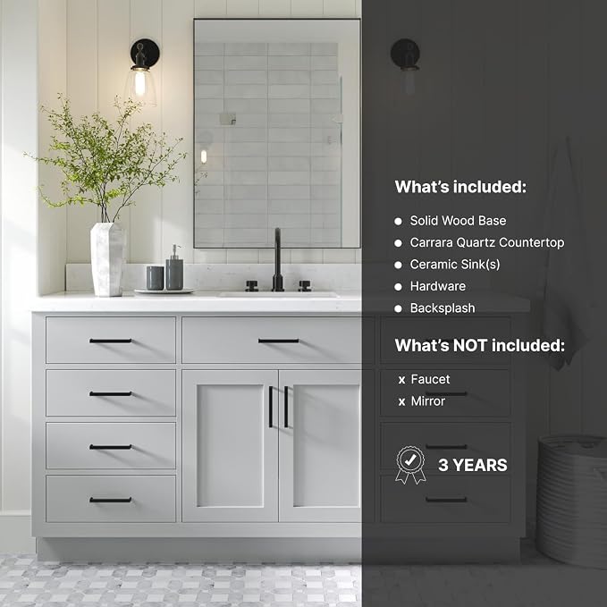 ARIEL Hepburn 66" Grey Bathroom Vanity, 1.5" Edge Carrara Quartz Countertop & - Image 9