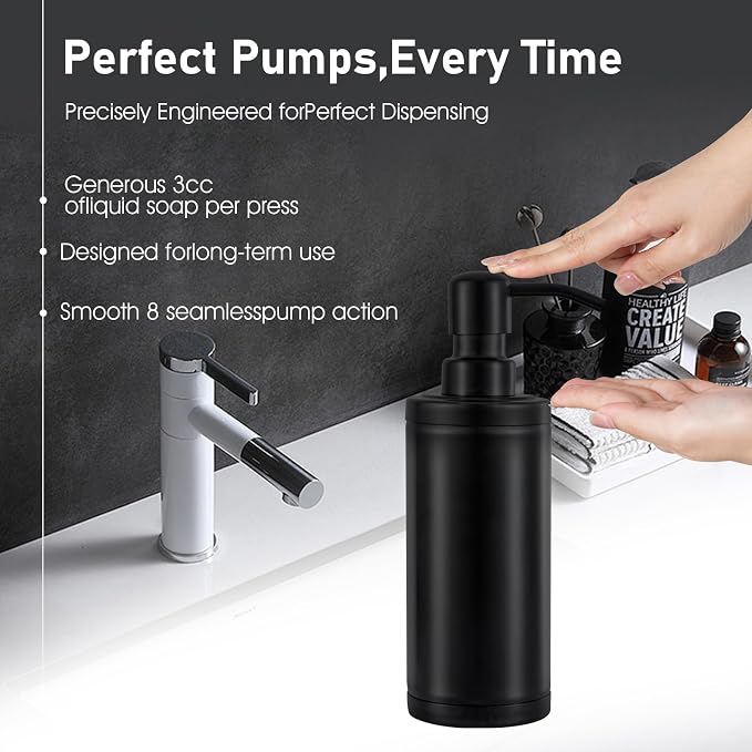 GAPPO Matte Black Soap Dispenser Stainless Steel Metal Pump Hand Lotion Bottle - Image 3