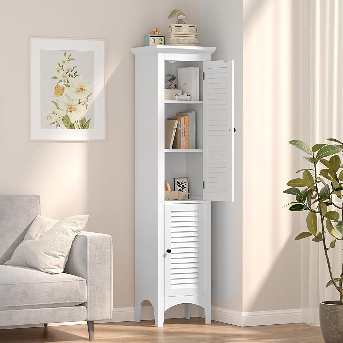 Tangkula 63" Tall Bathroom Storage Cabinet, Freestanding Narrow Linen Tower - Image 4