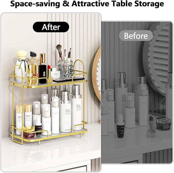 FOLLOWIN 2 Tier Countertop Organizer, Countertop Storage Perfume Tray, Vanity - Image 2