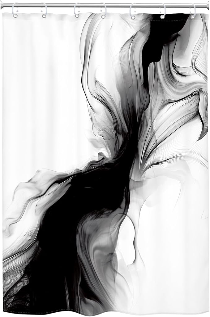 Cinbloo Small Stall RV Black and White Shower Curtain 48Wx72H Abstract Marble - Image 7