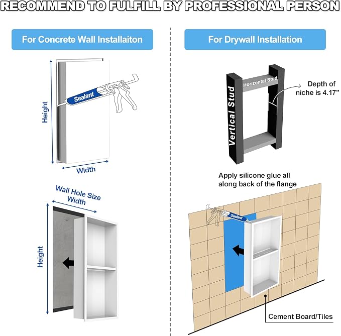 304 Stainless Steel Shower Niche Insert-Glossy White 24 x 12" No Tile Needed - Image 9