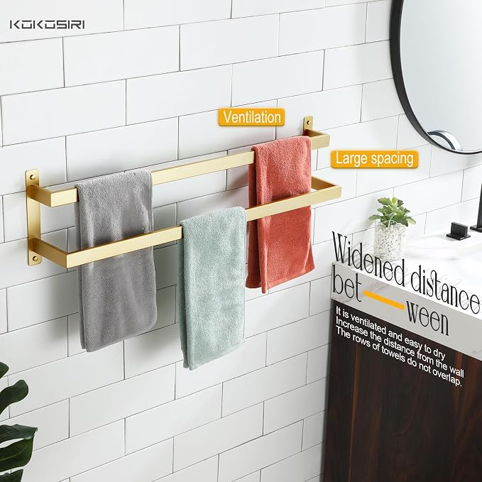 KOKOSIRI Bath Towel Bars Bathroom 2-Tiers Ladder Brushed Gold Towel Rails - Image 6