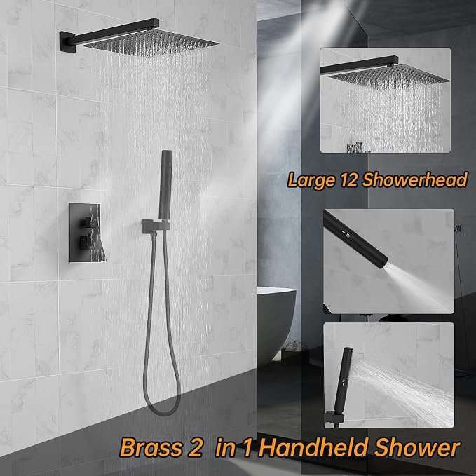 Hoimpro 12 Inch Shower Head System Set Bathroom Rain Mixer Shower Head 2 In 1 - Image 2