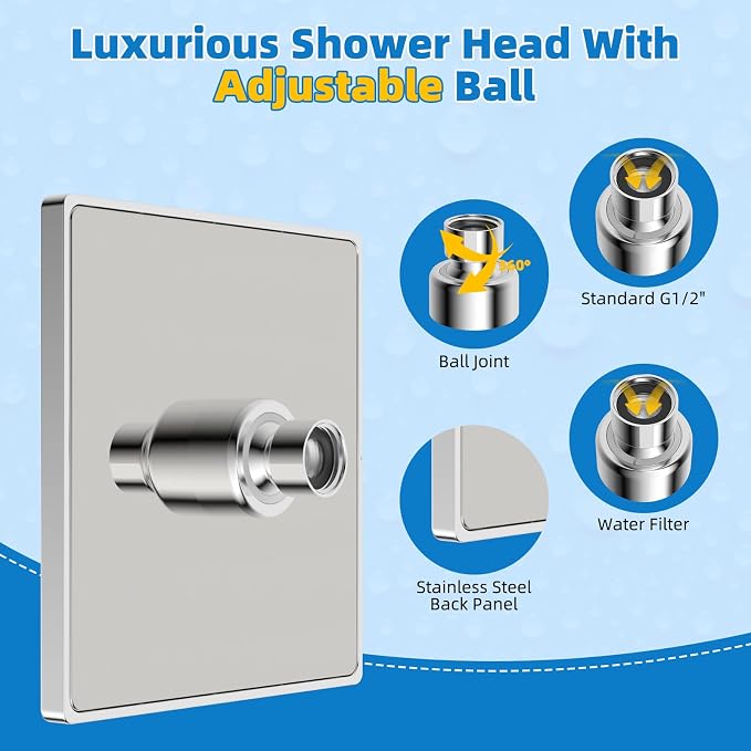 Hibbent Metal Filtered Shower Head, 20 Stage Shower Filter - Image 3