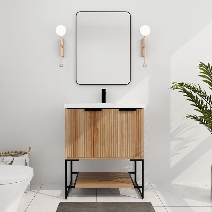 30 inch Bathroom Vanity with Resin Sink, Single Sink Modern Mid Century by SanMerah