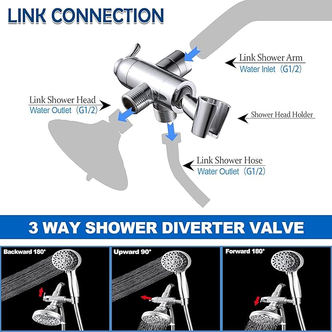 Shower Arm Diverter with Handshower Mount, G1/2 Brass Shower Diverter Valve - Image 4