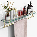 24-Inch Towel Rack with Shelf -Tempered Glass Bathroom Shelf with Towel Bar by HOMELIFE