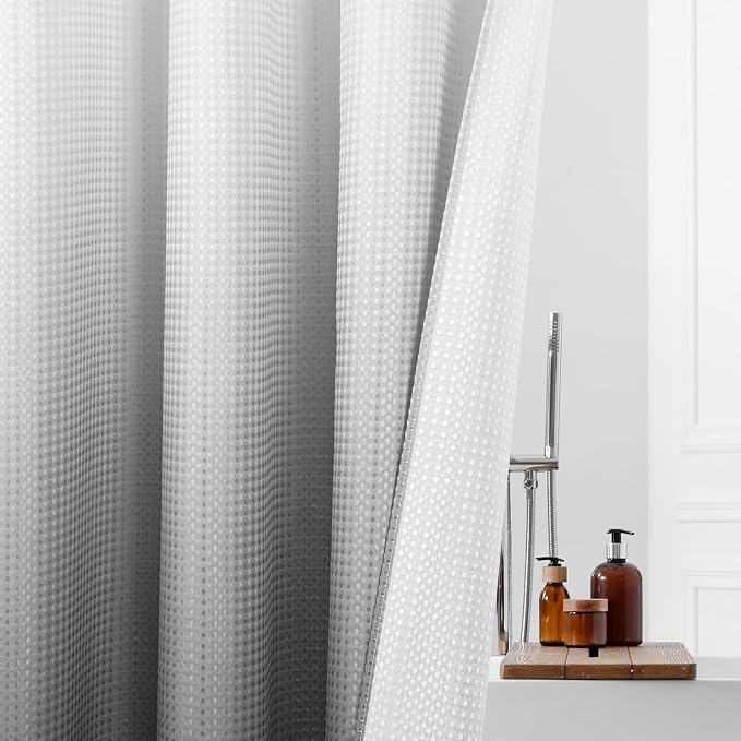 MitoVilla No Hooks Needed Grey Ombre Waffle Shower Curtain Liner Set, Modern - Image 5