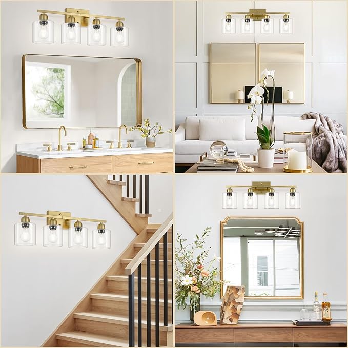 Modern Brushed Gold 4 Light Bathroom Light Fixtures, 24 inch Vanity Lights - Image 7