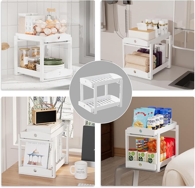 Bamboo Wood Under Sink Organizer 1 Pack, Pull Out Cabinet Organizer 2 Tier - Image 4