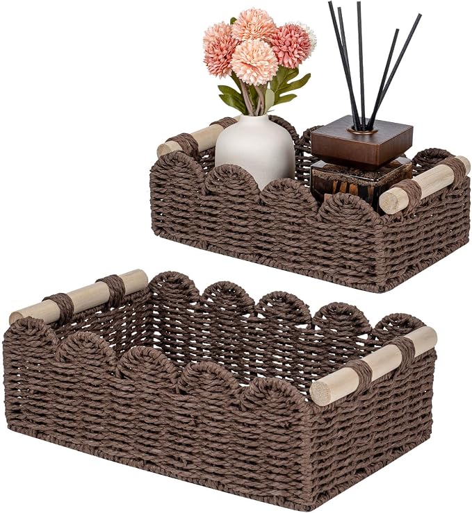CubesLand Paper Rope Scalloped Edge Shelves Baskets Set 2, Idea by CubesLand