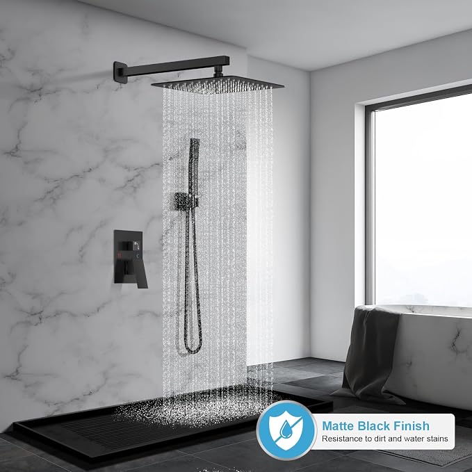 Black Shower System, Shower Faucet Set Bathroom Square Rain Shower Head and - Image 2