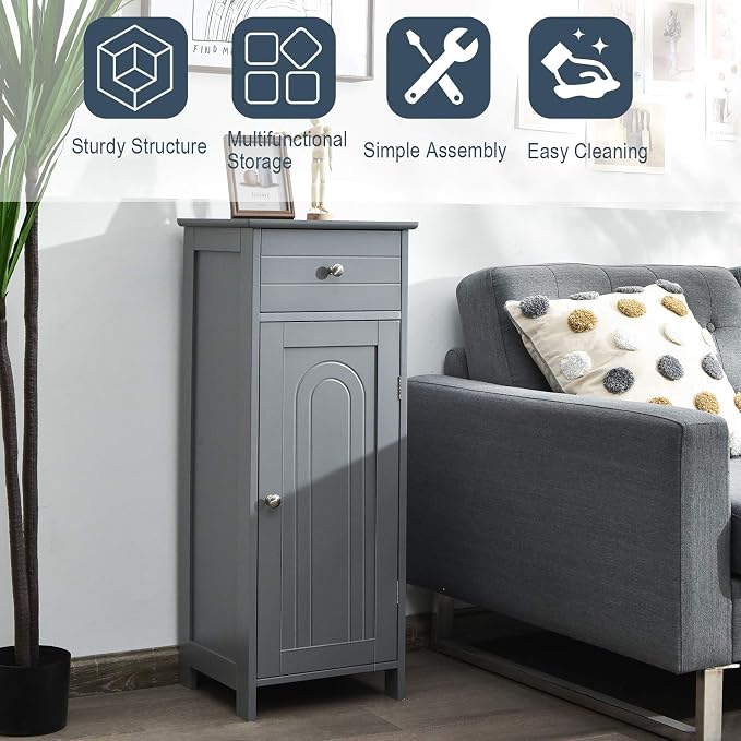DORTALA Bathroom Floor Cabinet, Free-Standing Wooden Floor Storage Cabinet - Image 4