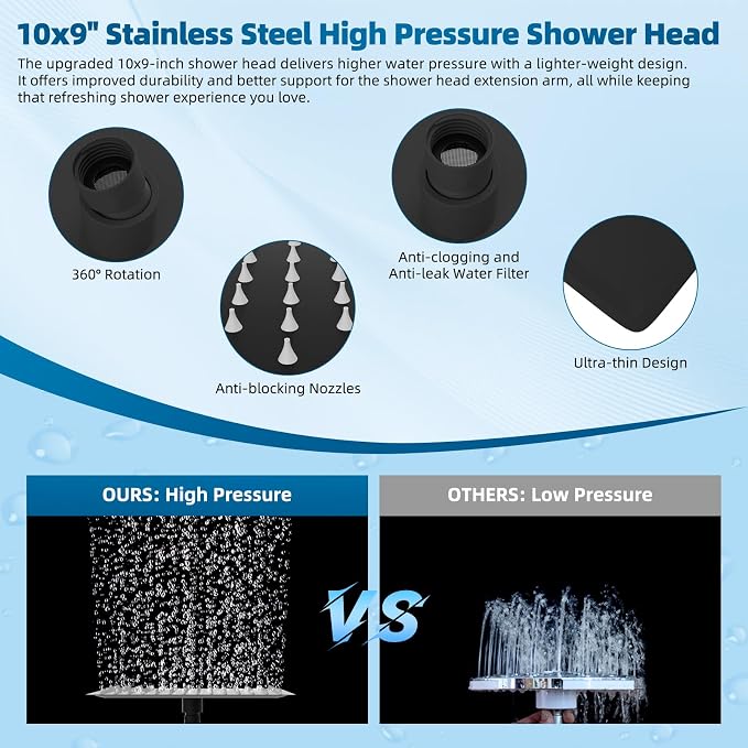 Hibbent All Metal Shower Head, 10 Sprays, Showerhead Holder, Oil Rubbed Bronze - Image 4