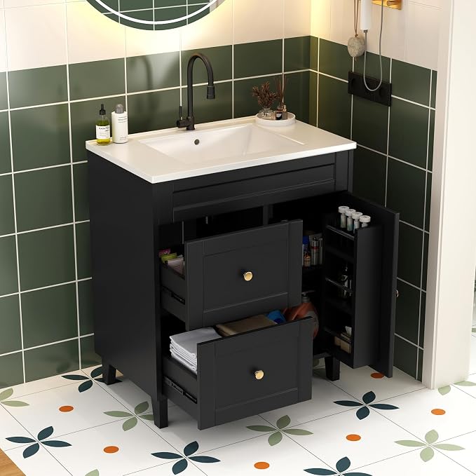 Bathroom Vanity with Sink Combo, 2 Drawers and Drain by Unknown
