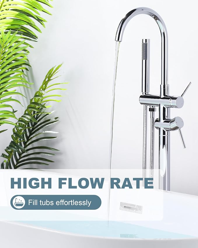 Freestanding Tub Filler Faucet Chrome: High Flow Brass Floor Mount Bathtub - Image 3
