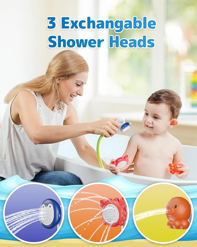 Baby Bath Shower Head with Water Thermometer, 3-in-1 Rechargeable Bath Toys - Image 3