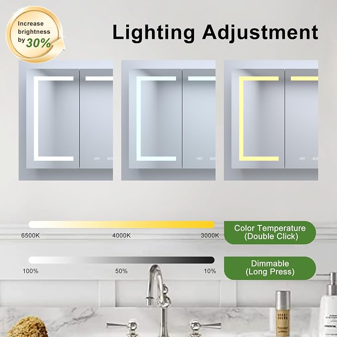 48" x 30" LED Lighted Medicine Cabinet - Image 8