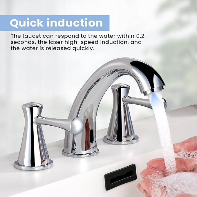 Touchless Bathroom Faucet for 3 Holes 3 Handles, Controlling Temperature & - Image 5