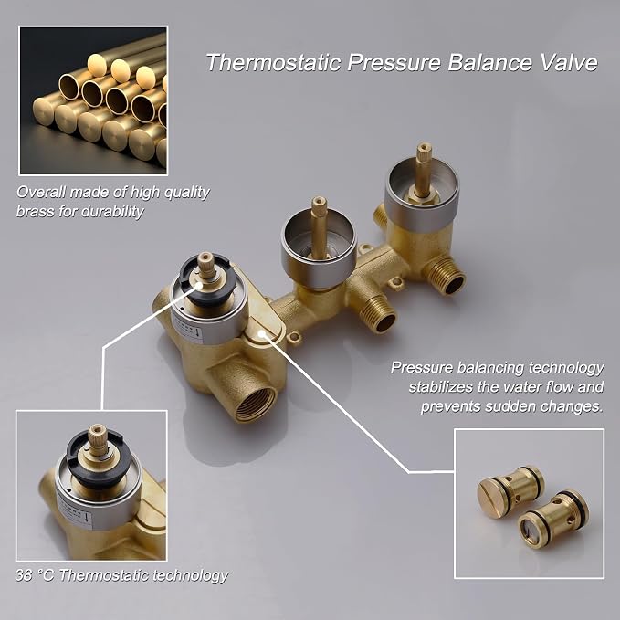 Thermostatic Shower System Brushed Nickel Shower Faucet Set, Four Modes Shower - Image 6