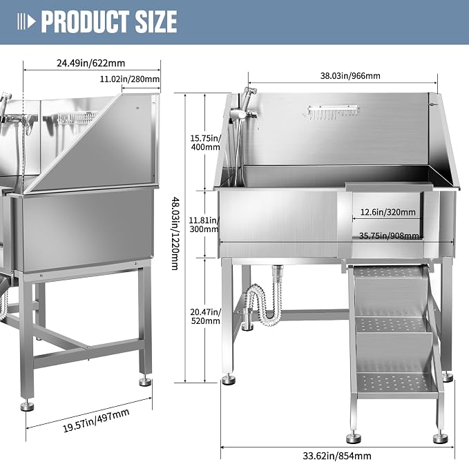 38" Dog Washing Station, Professional Stainless Steel Dog Bathing Station - Image 2