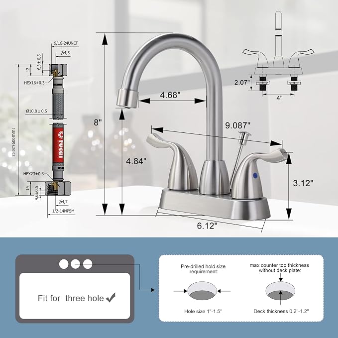 ARCORA 2 Handle Modern Bathroom Faucet Brushed Nickel, 4 Inch Centerset - Image 6