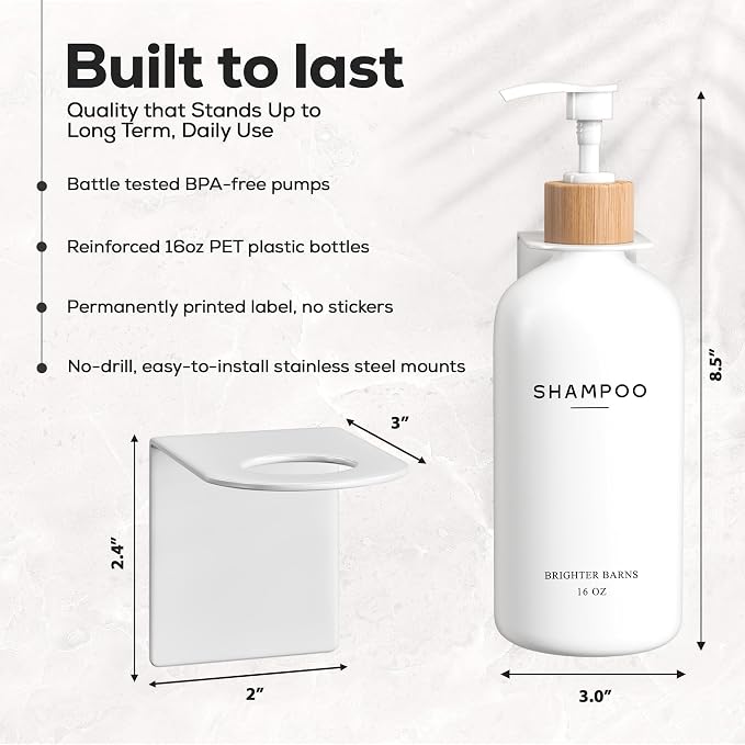 White Shampoo and Conditioner Dispenser Set Wall Mounted by Brighter Barns - Image 3