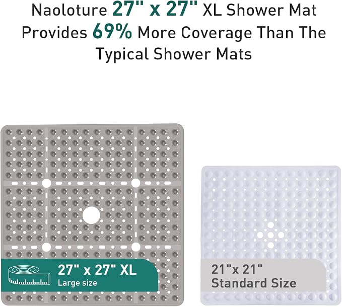 Large Square Shower Mat Non Slip 27 x 27 Inch, Soft Bath Mat Tub Mat - Image 3
