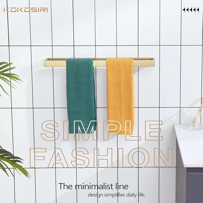 KOKOSIRI Towel Bar Brushed Gold Bath Towel Holder 24 Inch Kitchen Towel Hanger - Image 3
