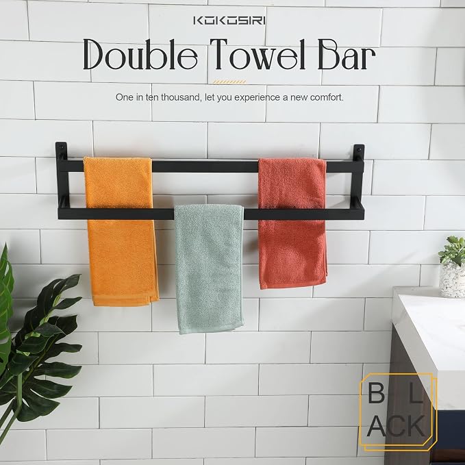 KOKOSIRI Towel Bars Black Bath Towel Holders 32 Inches Bathroom 2-Tiers Ladder - Image 3