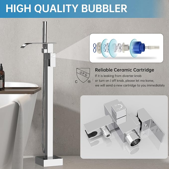 RUMOSE Tub Filler Freestanding Bathtub Faucet Polished Chrome Floor Mount Tub - Image 4