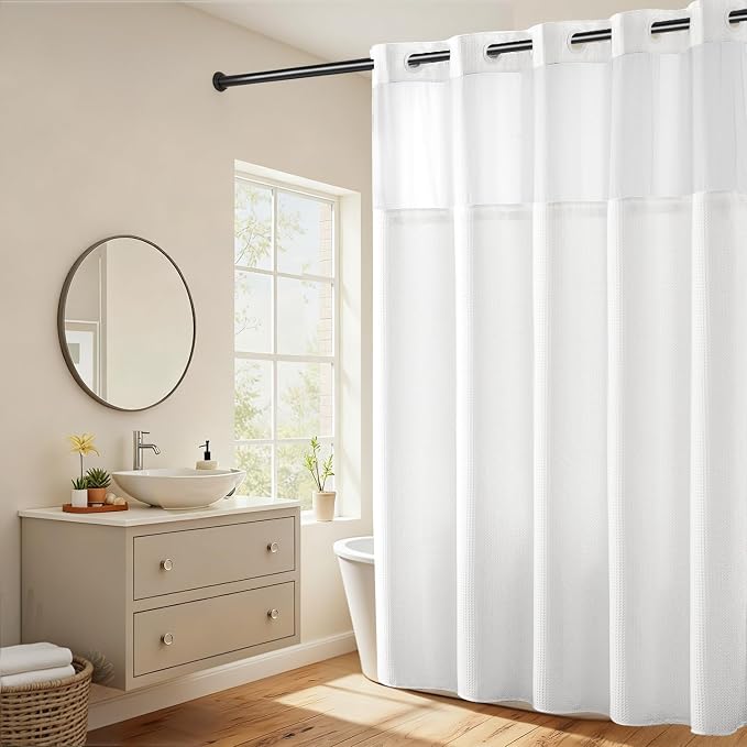 River Dream Heavyweight No Hooks Required Dotted Waffle Weave Shower Curtain - by RiverDream