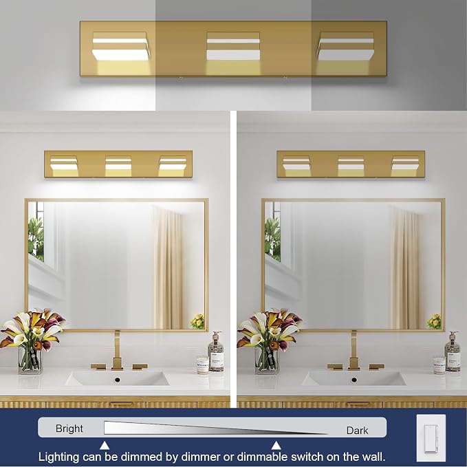 SineRise LED Modern Bathroom Vanity Light Fixtures, Brass Modern Acrylic - Image 5
