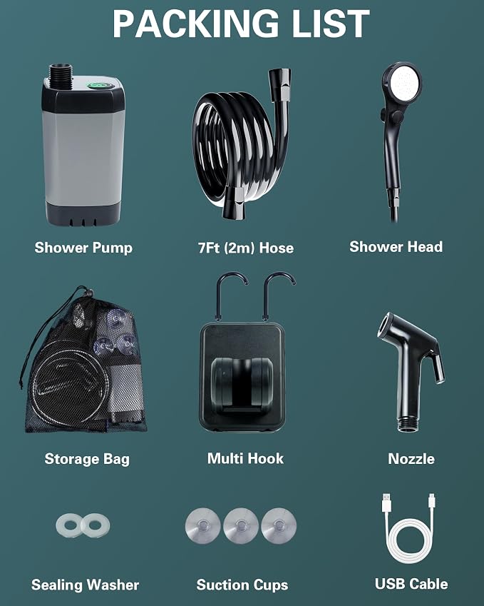 Beviliu Portable Shower for Camping, 6000mAh Rechargeable Camping Shower - Image 9