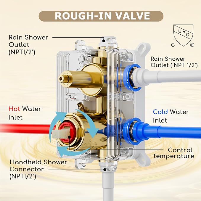 Shower System Brushed Gold Shower Faucets Sets, Bostingner 10" Rain Shower Head - Image 6