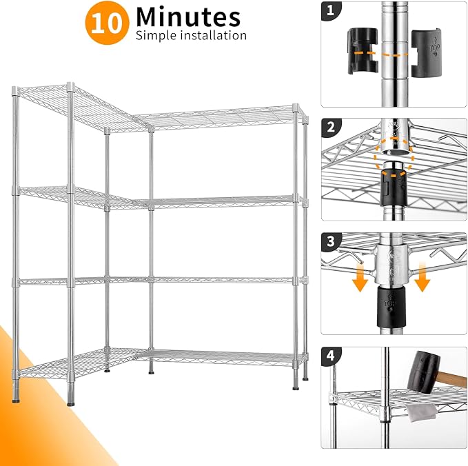4 Tier Storage Racks Shelving, Heavy Steel Pantry Shelves, Adjustable Wire - Image 6