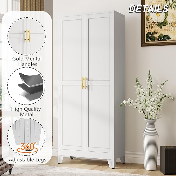 Metal Pantry Cabinet with 2 Doors and Adjustable Shelves - Image 6