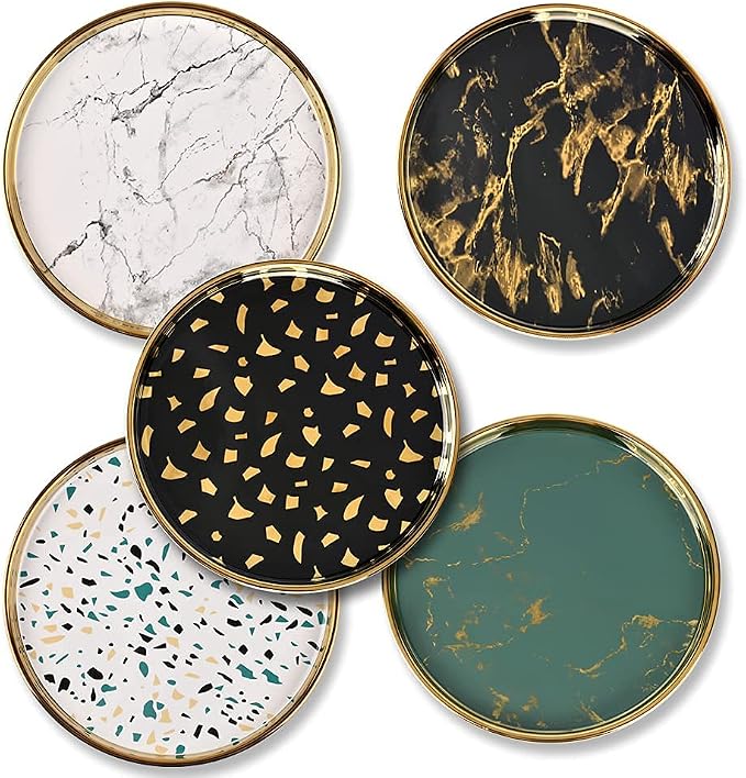 Small Round Black Decorative Tray – Marble Look Jewelry Dish, Perfume Organizer - Image 5