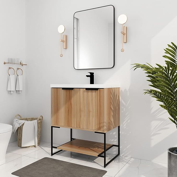 30 inch Bathroom Vanity with Resin Sink, Single Sink Modern Mid Century - Image 4