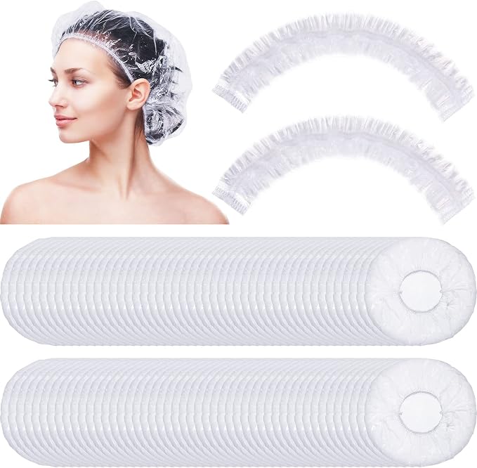 Retisee 500 Pcs Disposable Shower Caps Bulk 18.2 Plastic Clear Hair Caps by Retisee