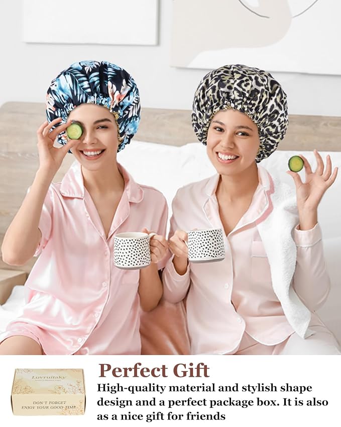 Large Shower Caps for Women Reusable Waterproof Satin Lined Shower Cap - Image 6