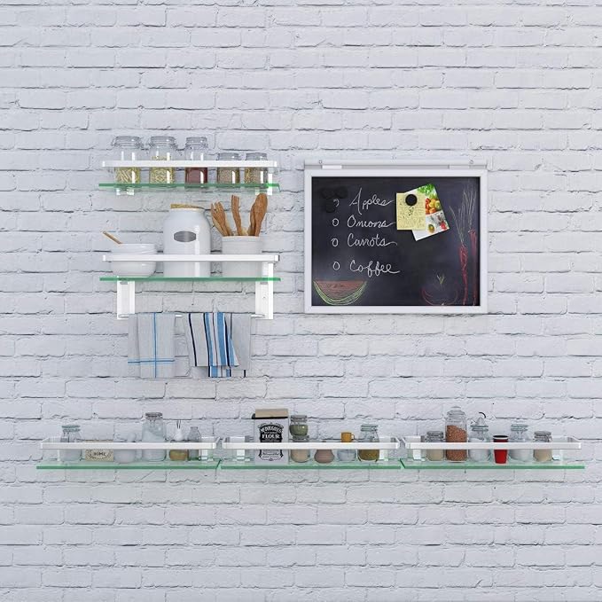 VOLPONE Glass Bathroom Shelf 15.7in Bathroom Shelf Wall Mounted Floating Glass - Image 2
