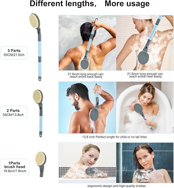Back Scrubber Anti Slip for Shower, 21.7” Detachable Back Bath Brush for Shower - Image 6